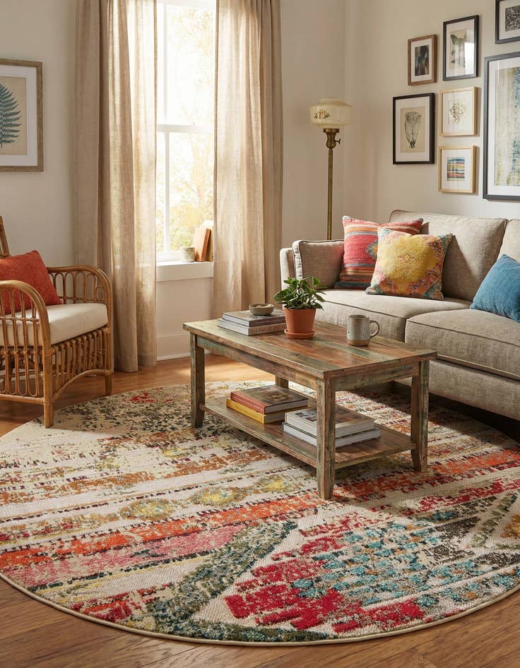 Detail image of 6' x 6' Easy-Clean Casablanca Indoor / Outdoor Round Rug
