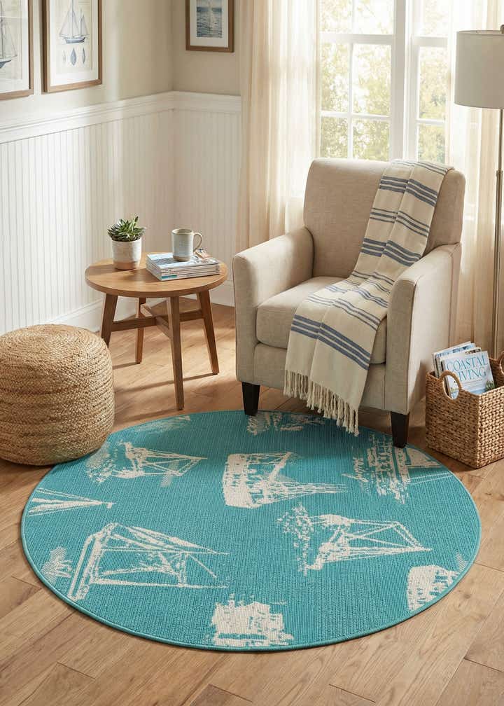 4' x 4' Easy-Clean Coastal Indoor / Outdoor Round Rug