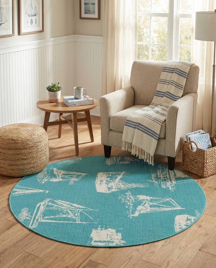 Detail image of 4' x 4' Easy-Clean Coastal Indoor / Outdoor Round Rug