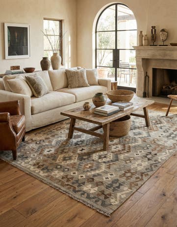 6' 2 x 8' 7 Hand Woven Kilim Maymana Wool Rug