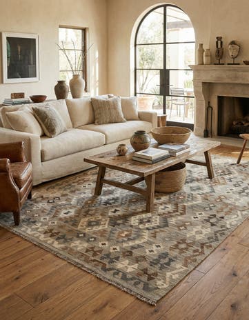 6' 2 x 8' 7 Hand Woven Kilim Maymana Wool Rug