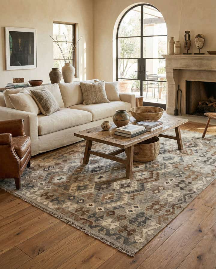 6' 2 x 8' 7 Hand Woven Kilim Maymana Wool Rug