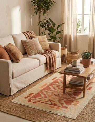 2' 9 x 4' 2 Hand Woven Kilim Waziri Wool Rug