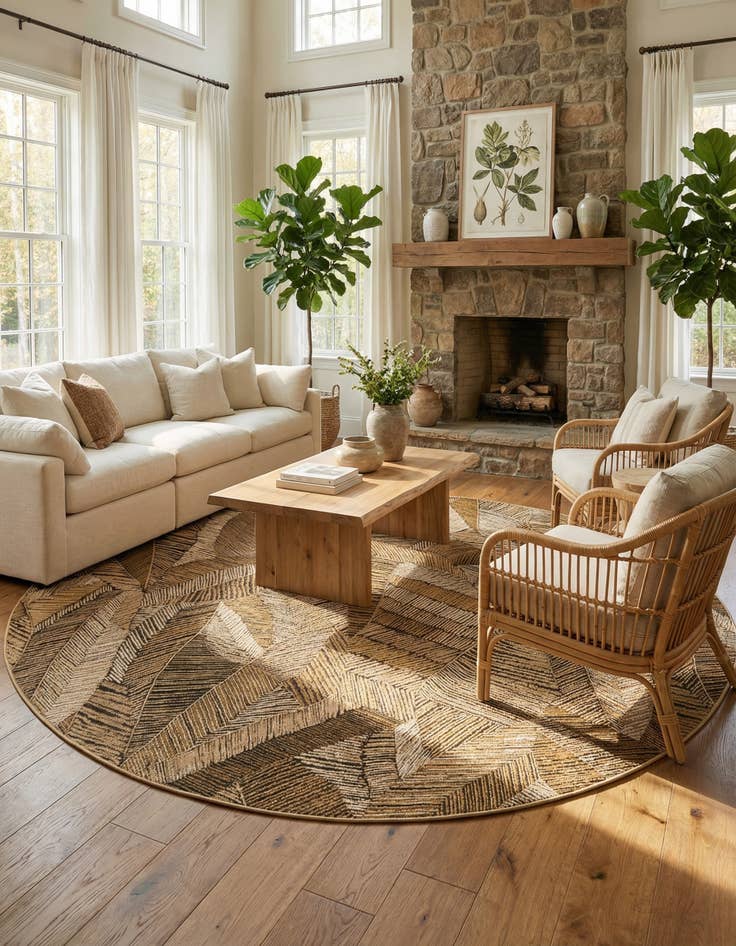 Detail image of 10' x 10'  Washable Botanical Indoor / Outdoor Round Rug