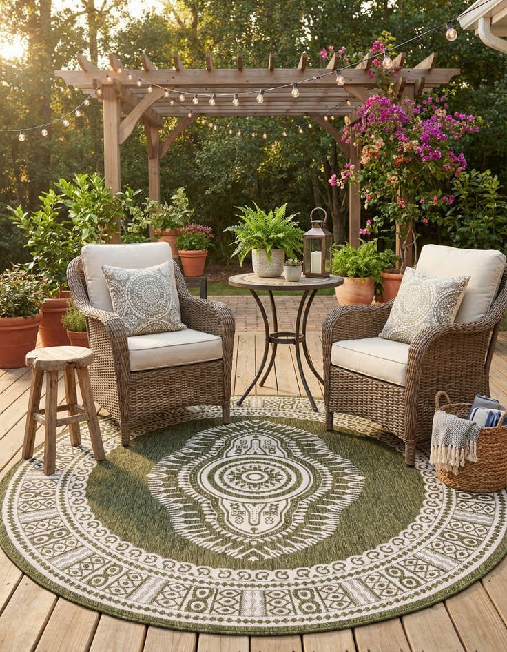 Detail image of 7' 10 x 7' 10  Washable Traditional Indoor / Outdoor Round Rug