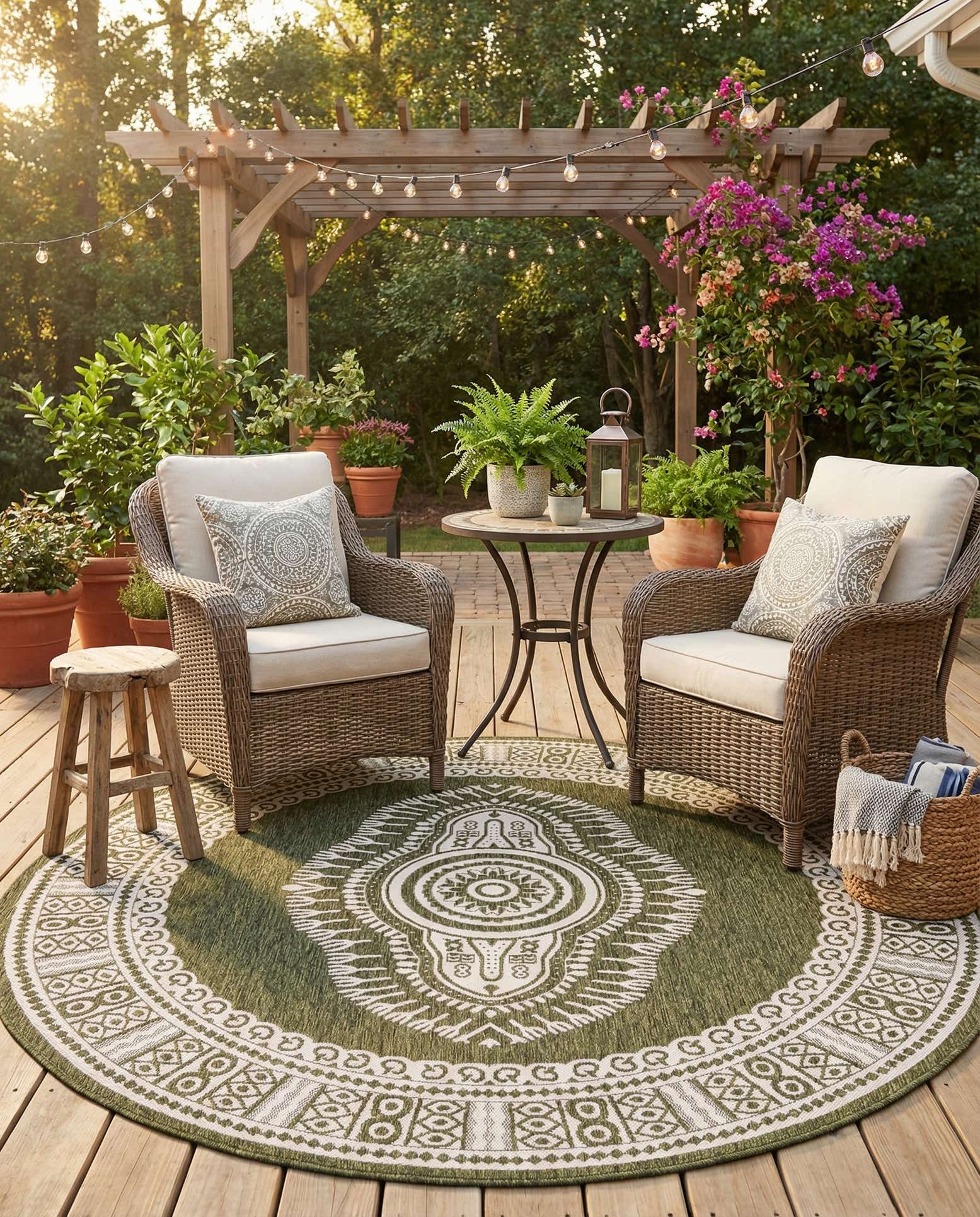 7' 10 x 7' 10 Easy-Clean Traditional Indoor / Outdoor Round Rug