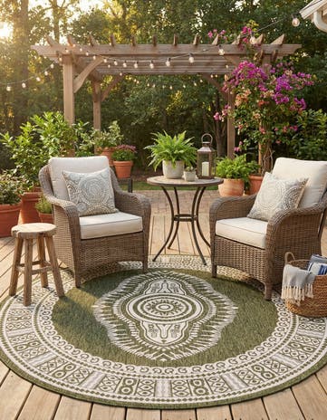 7' 10 x 7' 10 Easy-Clean Traditional Indoor / Outdoor Round Rug