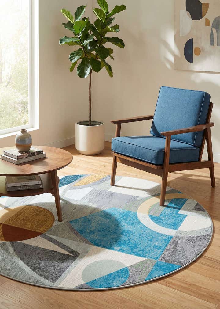 5' 3 x 5' 3 Easy-Clean Modern Indoor / Outdoor Round Rug