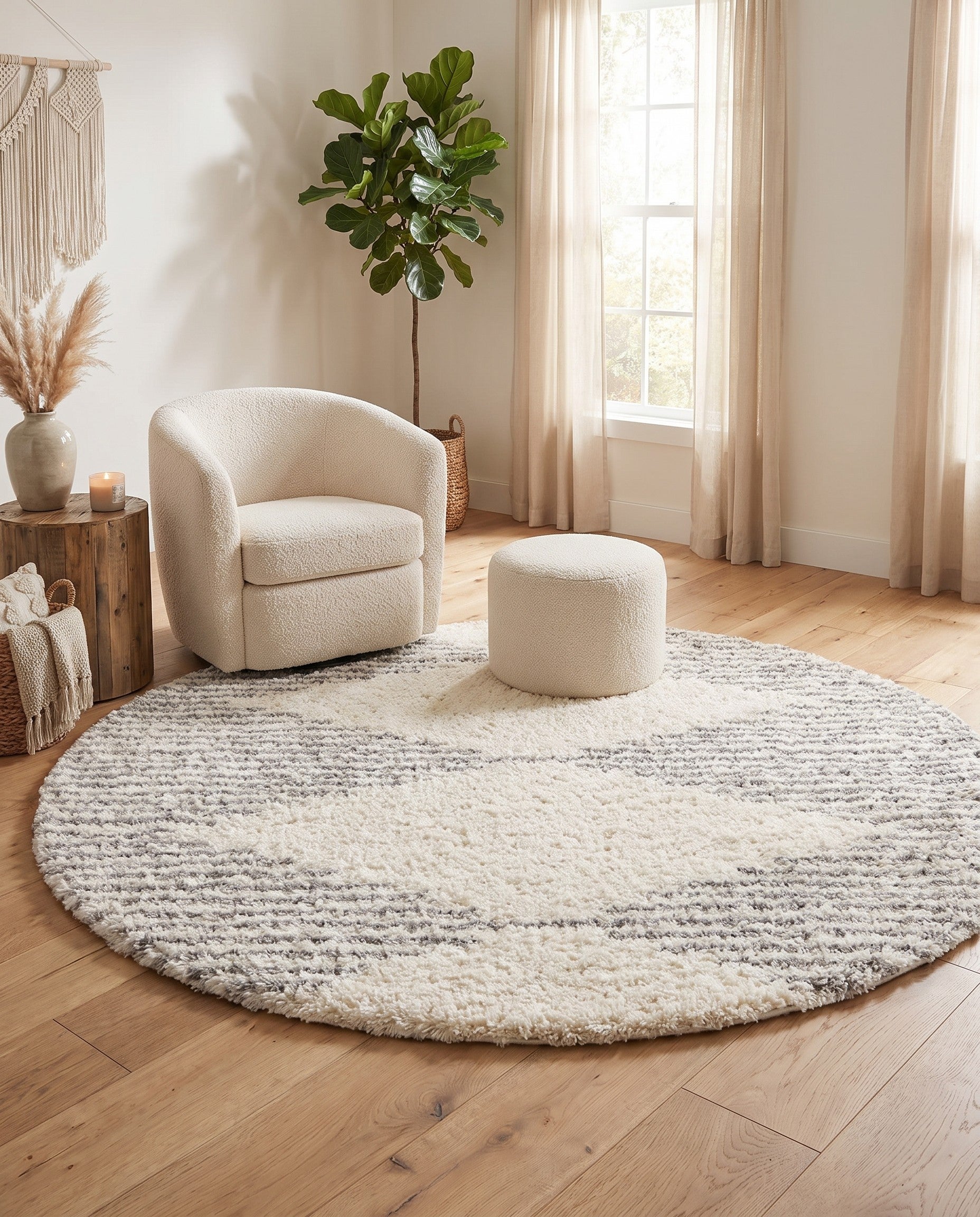Pearl and Gray Infinity Shag Round Rug