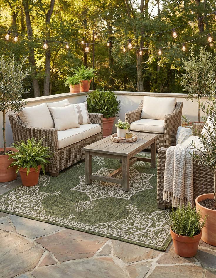 Detail image of 7' 10 x 7' 10  Washable Traditional Indoor / Outdoor Square Rug