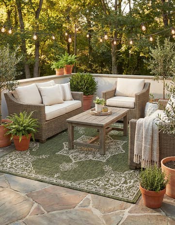 7' 10 x 7' 10 Easy-Clean Traditional Indoor / Outdoor Square Rug