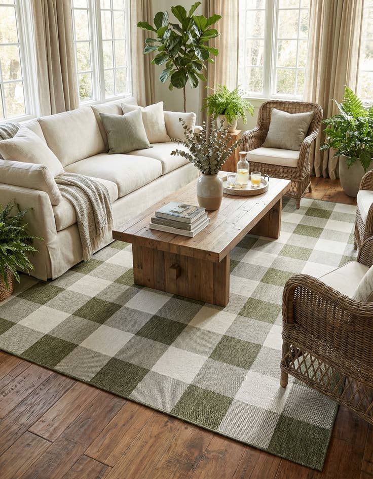 Detail image of  7' 10 x 10'  Washable Checkered Indoor / Outdoor Rug
