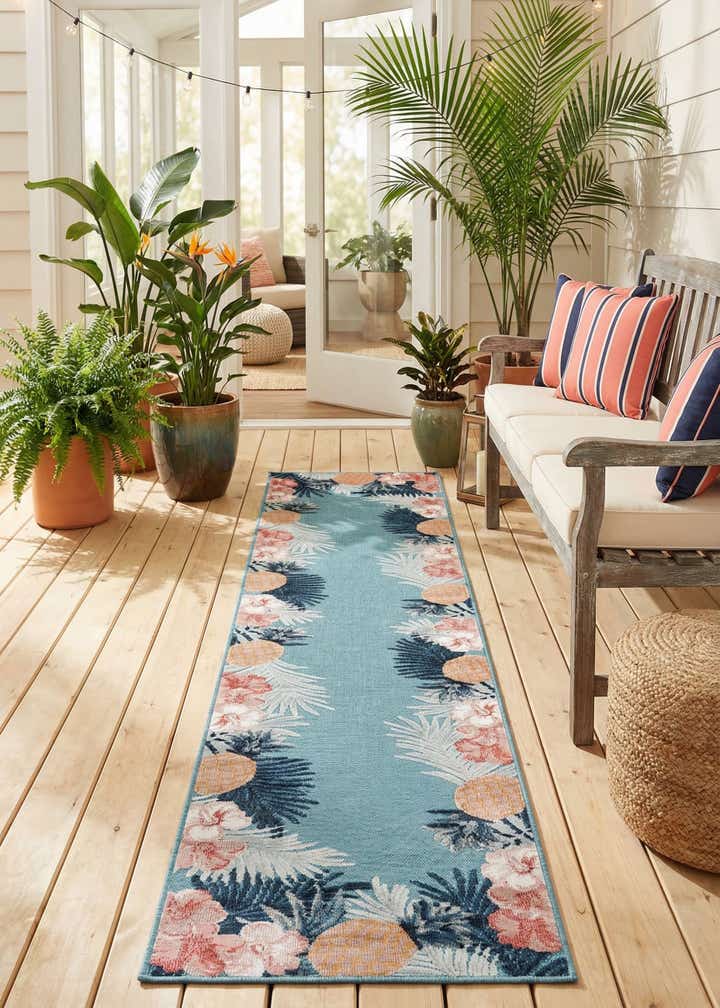 2' 7 x 12' Easy-Clean Botanical Indoor / Outdoor Runner Rug