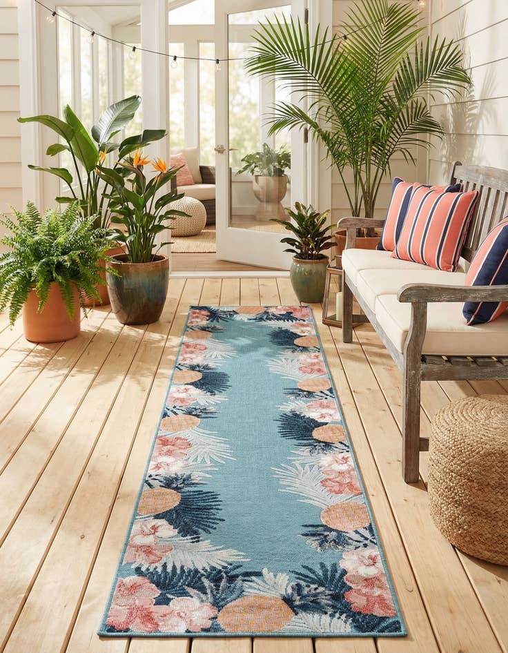 Detail image of 2' 7 x 12'  Washable Botanical Indoor / Outdoor Runner Rug