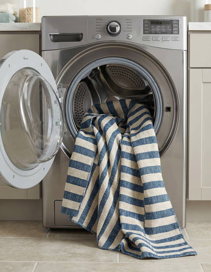 Detail image of 5' 3 x 8'  Washable Striped Indoor / Outdoor Rug