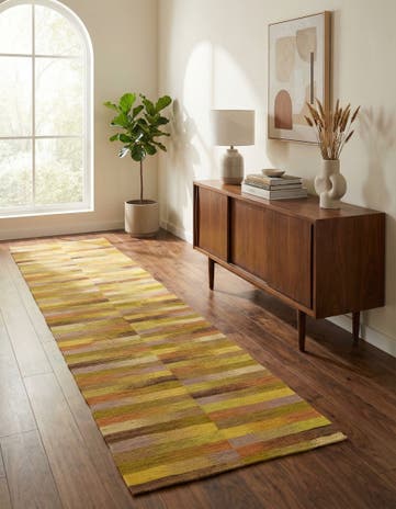 2' 6 x 12' 6 Hand Woven Kilim Modern Wool Runner Rug