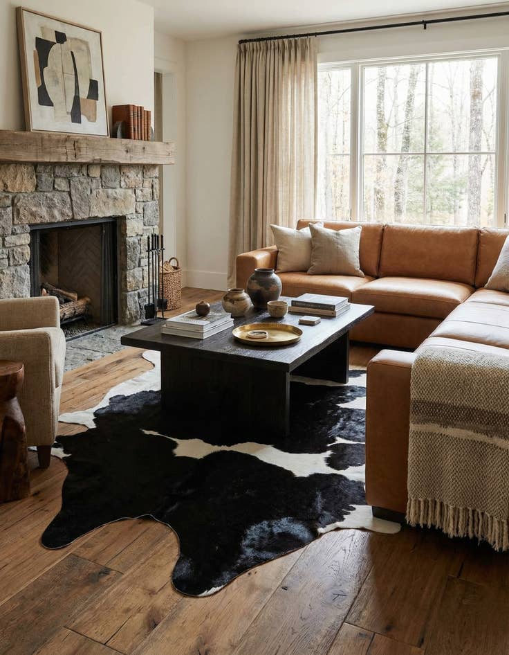 Detail image of 6' 2 x 6' 10 Cowhide Leather Rug