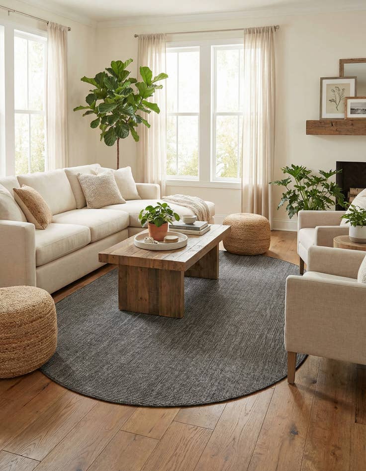 Detail image of 5' 3 x 8'  Washable Solid Indoor / Outdoor Oval Rug