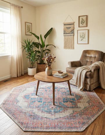 5' 3 x 5' 3 Washable Nostalgia Octagon Rug