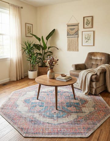 5' 3 x 5' 3 Washable Nostalgia Octagon Rug