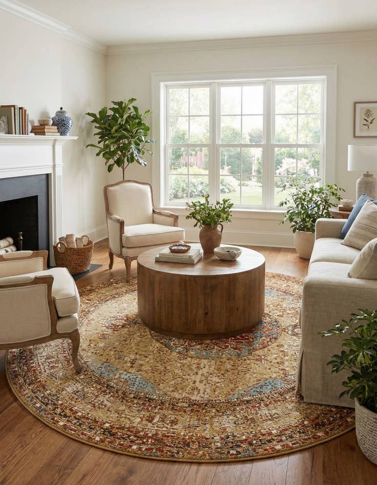 Detail image of 10' x 10'  Washable Traditional Indoor / Outdoor Round Rug