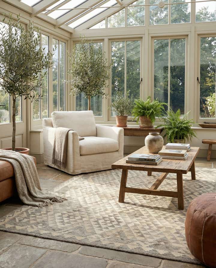 5' 2 x 6' 9 Hand Woven Kilim Maymana Wool Rug