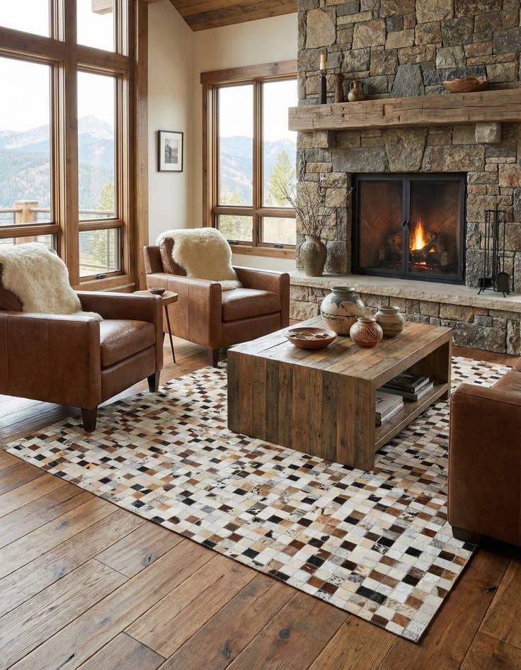 Detail image of 5' 1 x 7' 10 Cowhide Stocks Rug