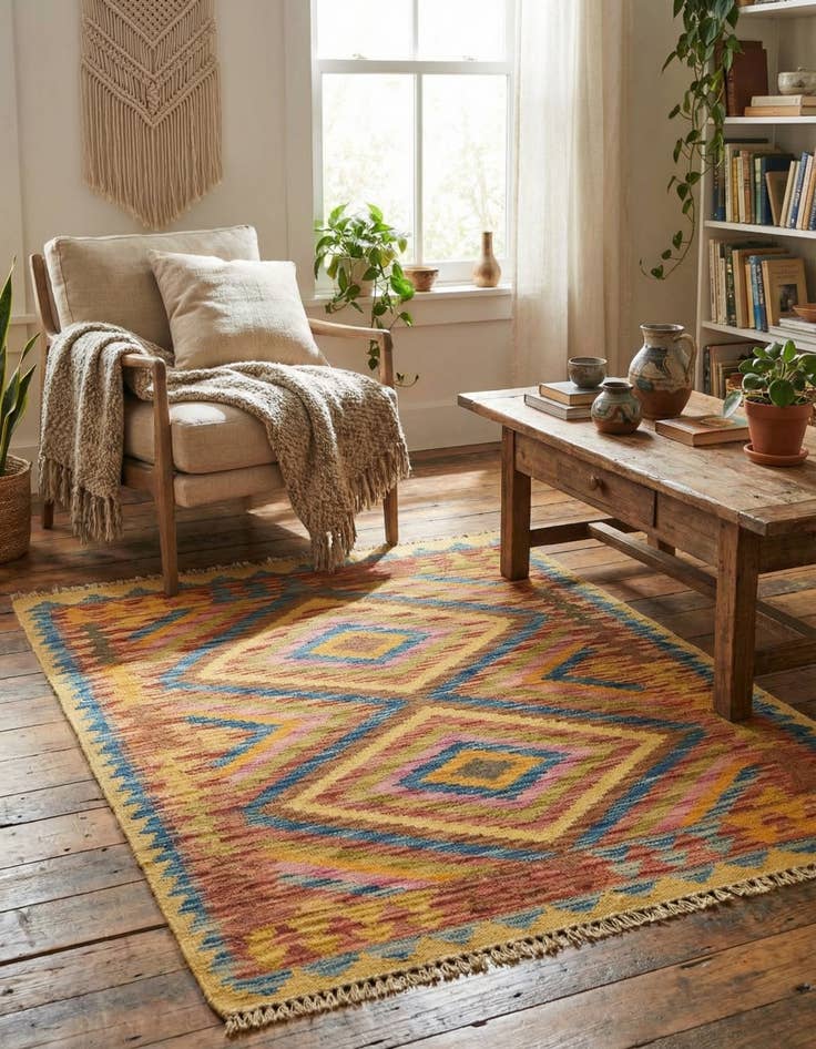 Detail image of 3' x 3' 9  Hand Woven Kilim Maymana Wool Square Rug