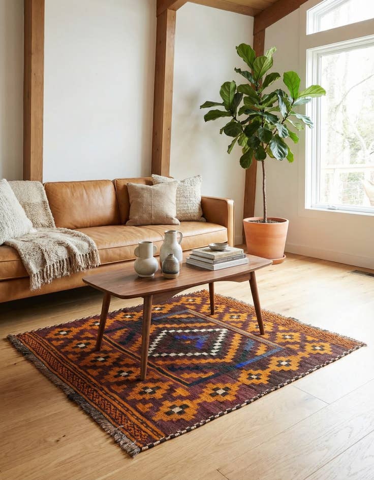 Detail image of 4' 1 x 4' 2  Hand Woven Kilim Modern Wool Square Rug