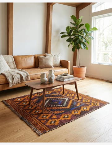 4' 1 x 4' 2 Hand Woven Kilim Modern Wool Square Rug