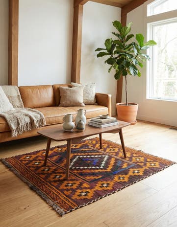 4' 1 x 4' 2 Hand Woven Kilim Modern Wool Square Rug