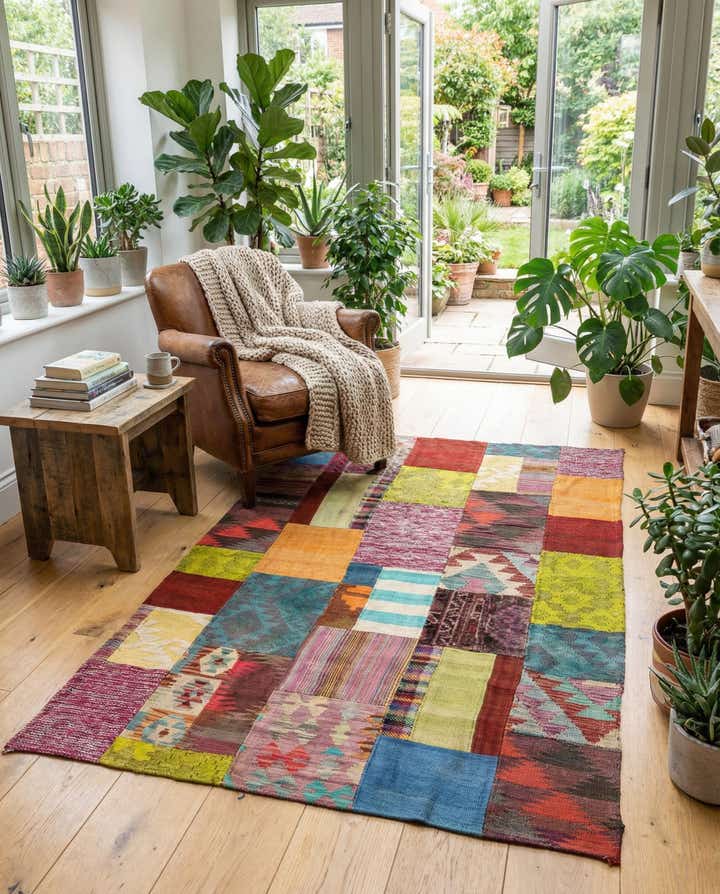 3' 10 x 5' 8 Hand Woven Kilim Patchwork Wool Rug