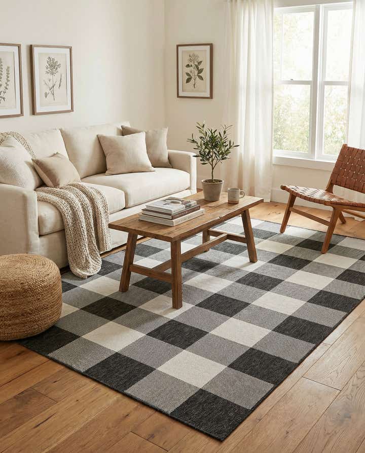 6' x 9' Easy-Clean Checkered Indoor / Outdoor Rug