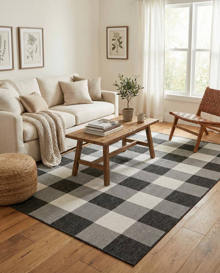 Detail image of 6' x 9' Easy-Clean Checkered Indoor / Outdoor Rug