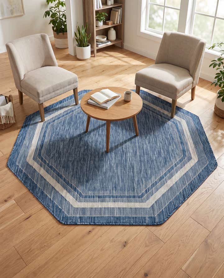 5' 3 x 5' 3 Easy-Clean Border Indoor / Outdoor Octagon Rug