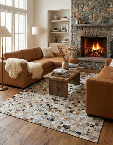 5' x 7' 3 Cowhide Stocks Rug