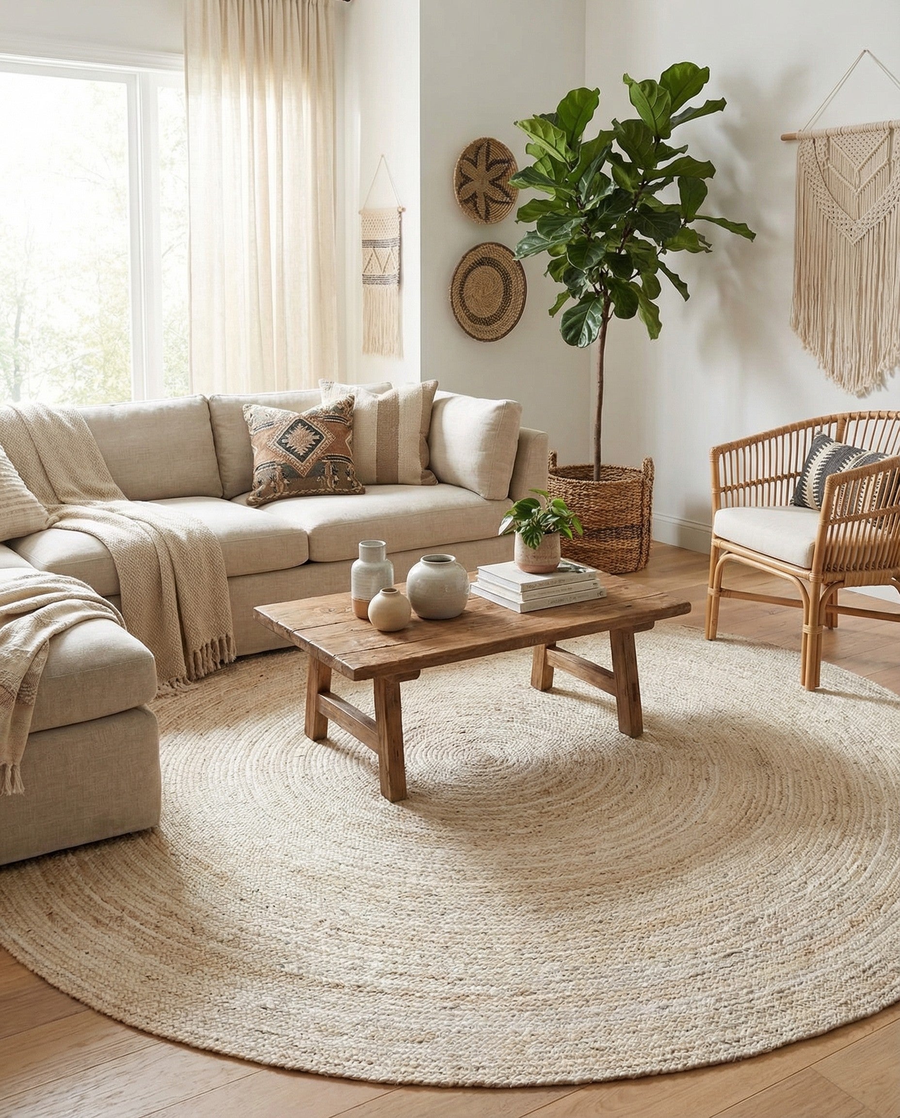 White 8' x 8' Hand Braided Jute Round Rug | Rugs.com