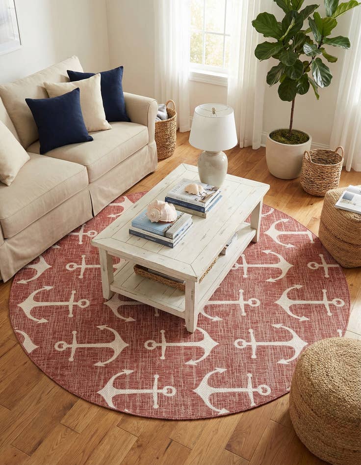 Detail image of 7' 10 x 7' 10 Easy-Clean Coastal Indoor / Outdoor Round Rug