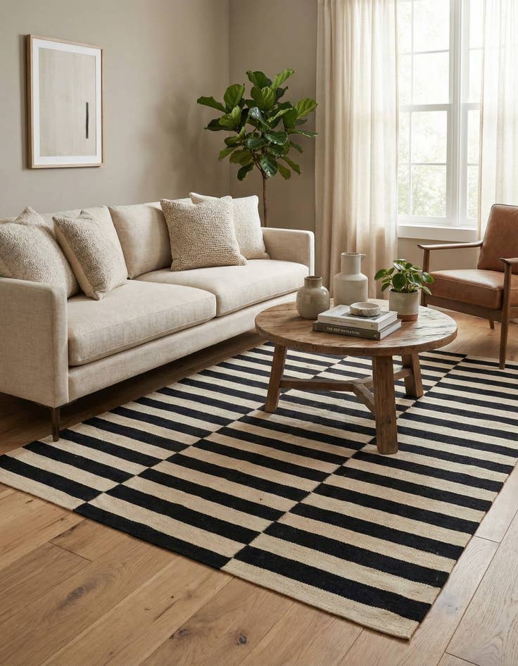 Detail image of  4' 2 x 5' 9  Hand Woven Kilim Modern Wool Rug