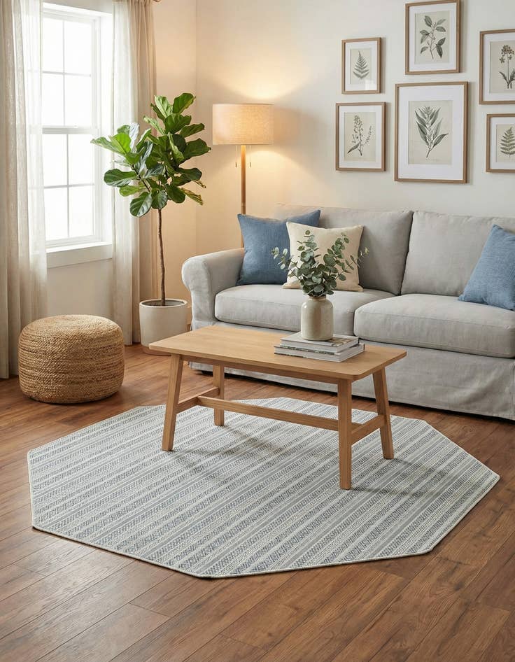 Detail image of 7' 10 x 7' 10  Washable Striped Indoor / Outdoor Octagon Rug