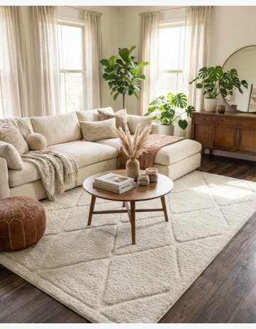 Ivory Lattice Shag Rug