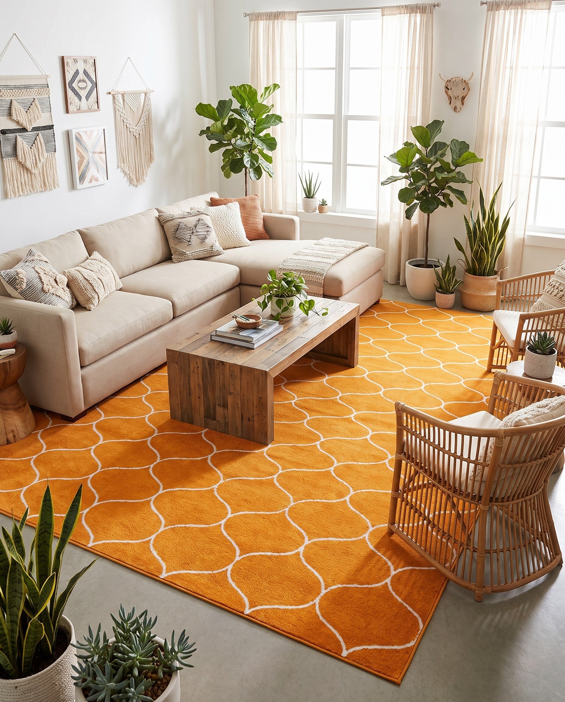 Orange Lattice Frieze Rug