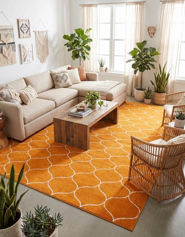 Orange Lattice Frieze Rug