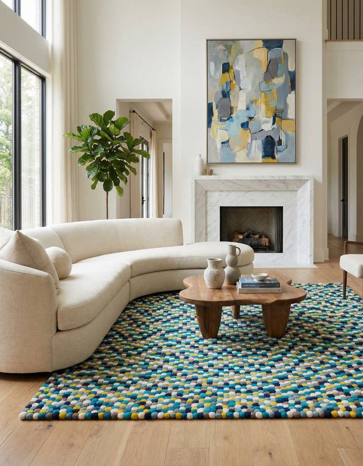 Detail image of 7' 10 x 7' 10 Felt Ball Wool Square Rug