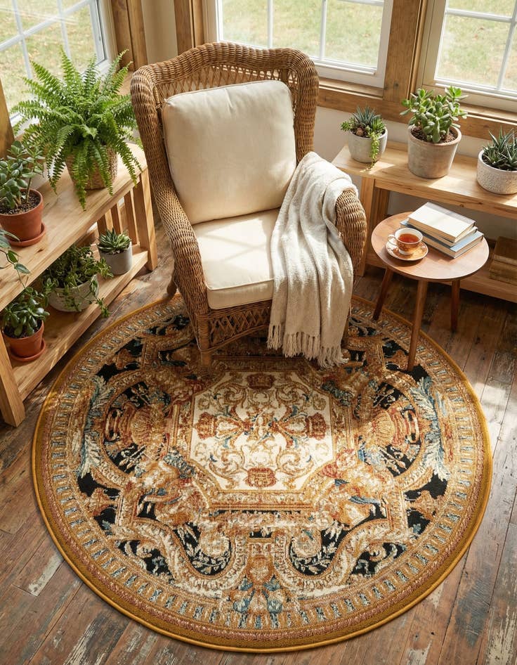 Detail image of  4' x 4'  Washable Traditional Indoor / Outdoor Round Rug