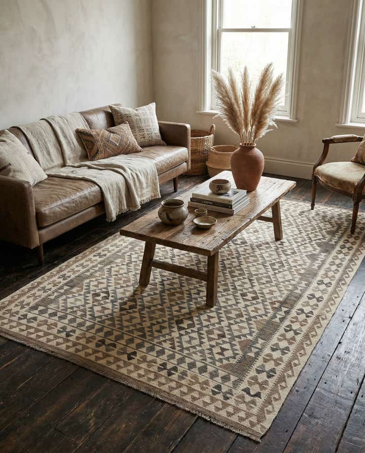 6' 7 x 10' Hand Woven Kilim Maymana Wool Rug