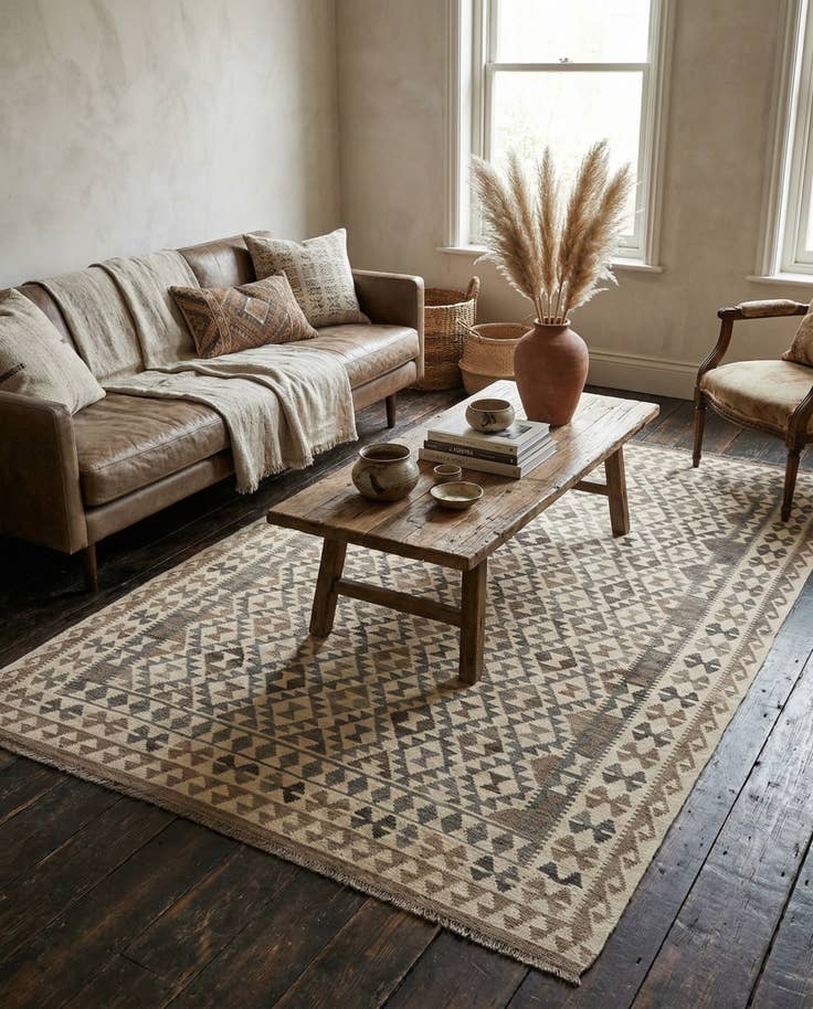 Detail image of 6' 7 x 10' Hand Woven Kilim Maymana Wool Rug