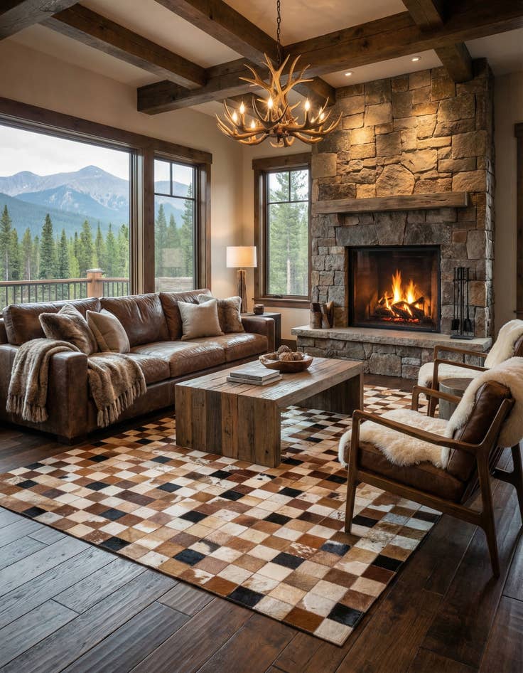 Detail image of  5' 1 x 8' Cowhide Leather Rug