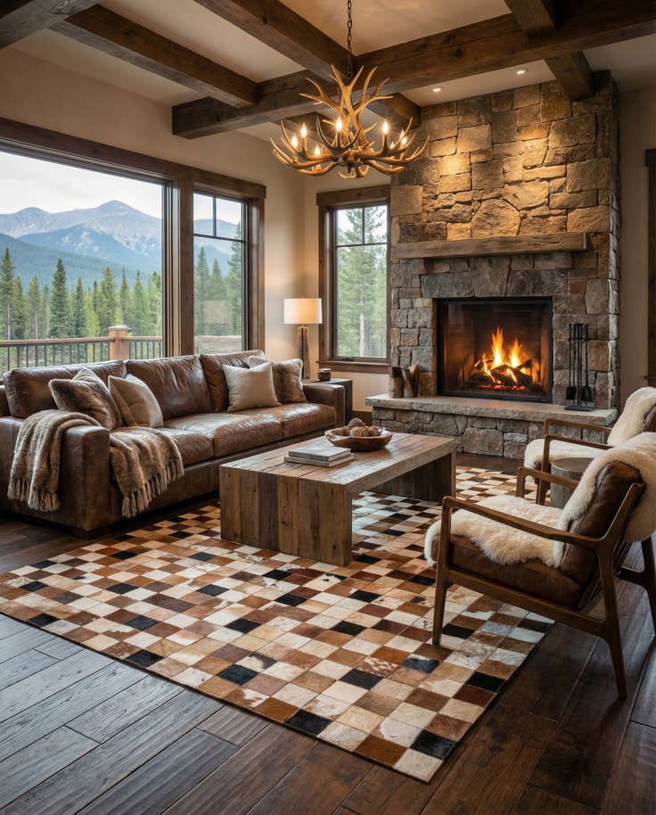 Detail image of 5' 1 x 8' Cowhide Leather Rug