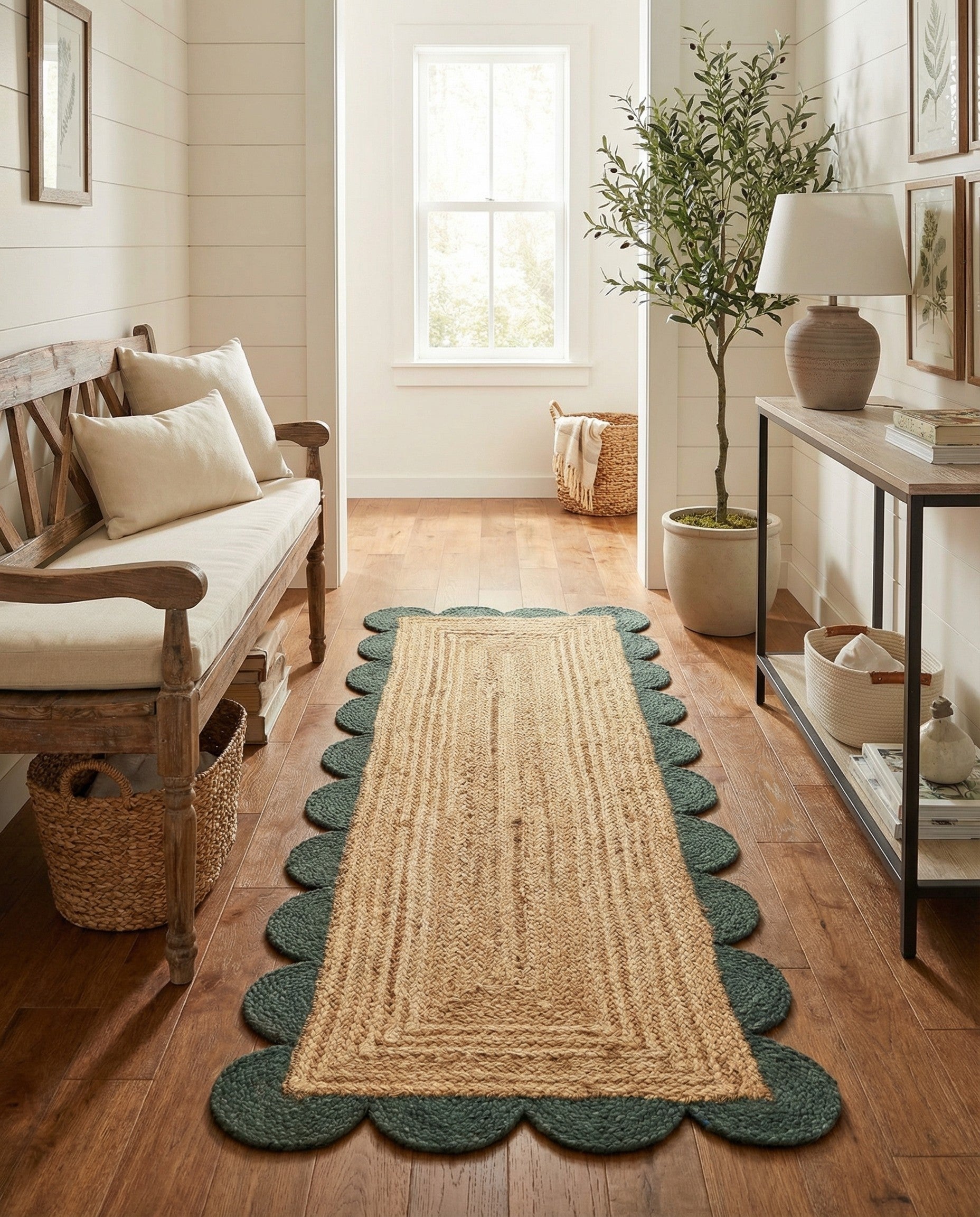 2' x 5' 1  Hand Scallop Braided Jute Runner Rug